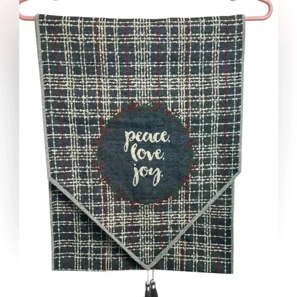 Holiday Table Runner Gray w white,red and green. 70” long